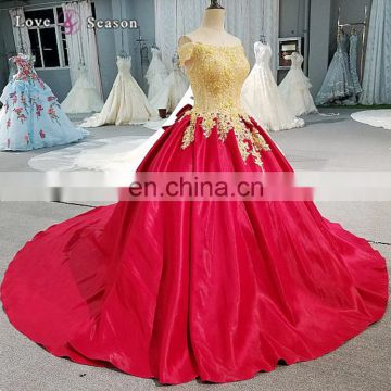 LS00377 China sliver appliques bead satin red carpet long train party evening ball gown