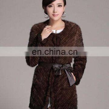 Knitted natural real mink fur coat with cheap prices