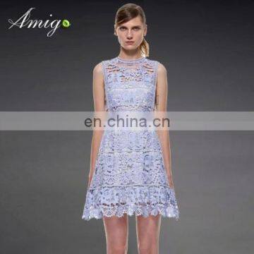 light blue/sky blue sexy dress with lace hollow out lady skirt dress