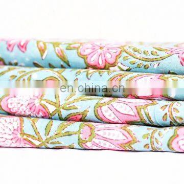 Indian Beautiful Floral Hand Block Cotton Turquoise Fabric Dressmaking Sewing Fabric By Meter Natural Vegetable Print Fabric