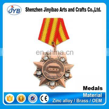 China factory custom arts and craft gold round medal ribbon in souvenirs