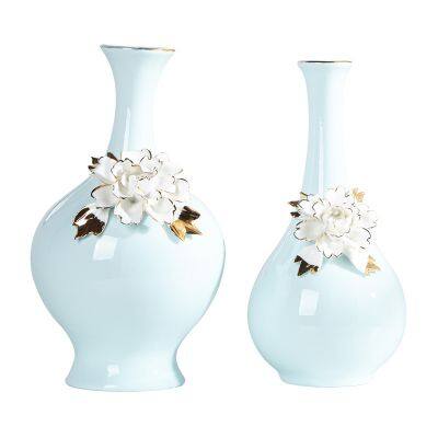 European Modern Simple Art Fresh Fashion Gild Blue Ceramic Plant Vase For Office Decor photo-5