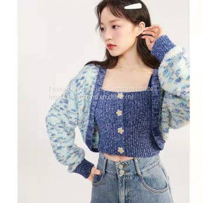 2021 New Fashion Suit Sweet Floral Gauze Condole Cardigan Two Pieces of Pure Desire Wind Students Autumn Winter Short