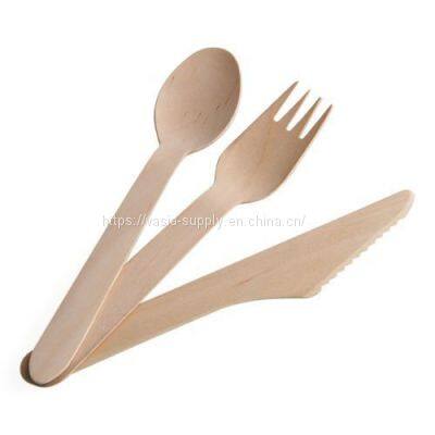 FSC certified birch wooden spoons disposable tableware disposable wooden cutlery fork knife spoon