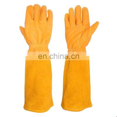 HANDLANDY Brown long Goatskin leather landscape rose gardening thorn proof resistant rose pruning garden gloves