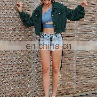 2020 свободный однотонный куртка для женщин из коричневой ткани с ламповыми рукавами и узким талией, в стиле мото-куртки photo-4