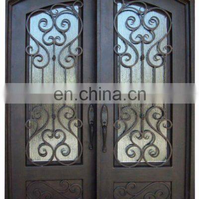 Black Strong Steel Exterior French Door Residential Double Arch Wrought Iron Decorative Front Door photo-5