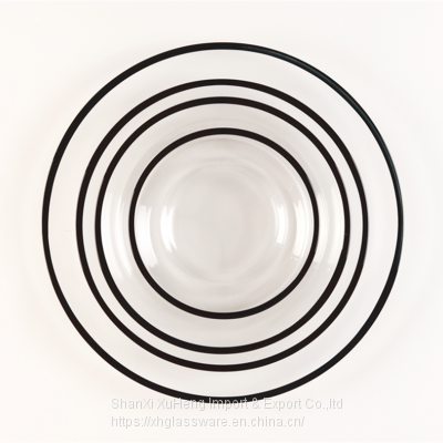 Fast Shipping Black Rim Dishes Plate Set Cheap Glass Wedding Charger Tableware