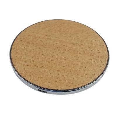 Round Desktop Aluminum Alloy Carving Logo Blank Wood Surface 10W Bamboo Maple Walnut Wood Wireless Charger