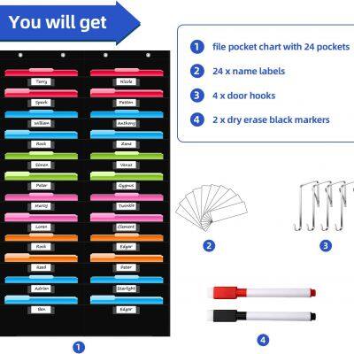 24 Pocket Storage Chart With Nametag Pockets, Hanging Wall File Organizer for Classroom and Office, Black photo-2