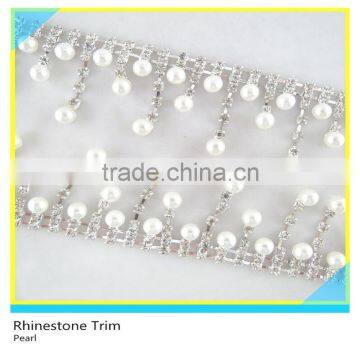 Pretty 888 Crystal Rhinestone Mix Pearl Bead Mesh Trim For Necklace photo-2