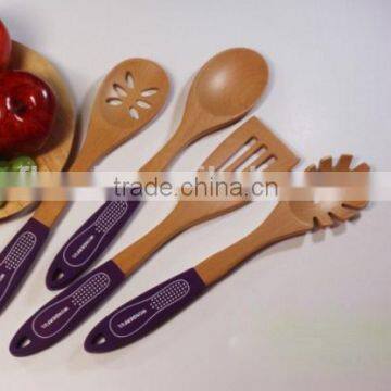 Wooden Kitchenware With Silicon Handle Cooking Utensil Set