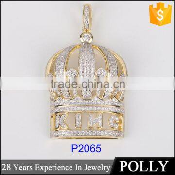 China jewelry factory suply men's crown pendant 925 Sterling Silver White Diamond pendant