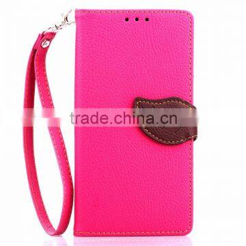 Red / Pink 2015 Leave shape flip cover leather case with straps for Smart phone protective case for Sony Xperia Z2 Z3 Z4