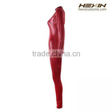 Hot Red PU Leather High Neck Snakeskin Sheathy Sexy Jumpsuits For Women