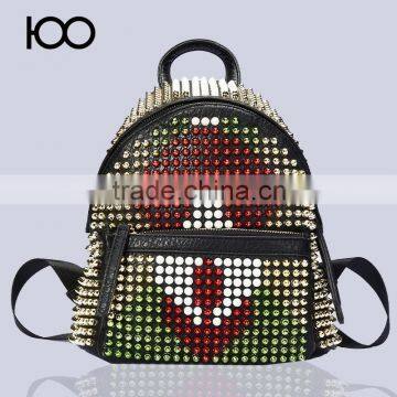 Genuine Leather Patchwork Rivet Cross Ladies Backpack Bag Guangzhou Backpack Manufacture