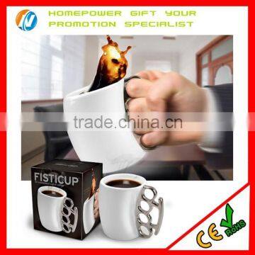 Silver ring handle fist shape handle ceramic milk mug cup