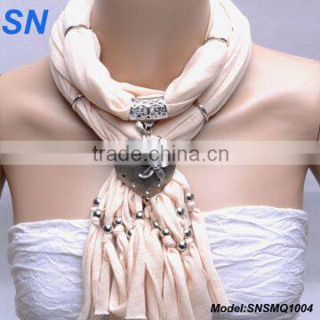 Metal Heart Pendant Necklace Scarf Fashion Long Tassel