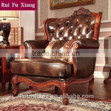 American Antique Style Genuine Leather Solid Wood Sofa Set Design for Living Room Furniture N-253 photo-3