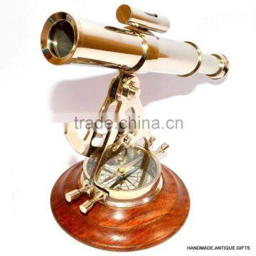 Brass Nautical Telescope With Compass Round wood Telescope 12205