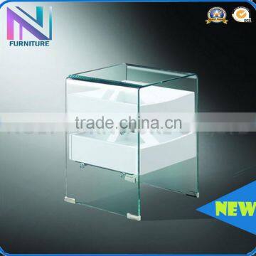 hot stylish 2-layers modeling CT-083 bent glass coffee table with drawer rack