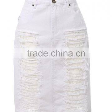 manufacturer china girls fashion high waist women white slim ripped pencil denim skirts