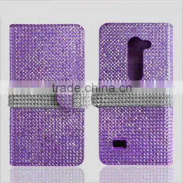 Handmade Bling Diamond Mobile Phone Protective Shell for LG K8, Flip Leather Phone Case for LG K8