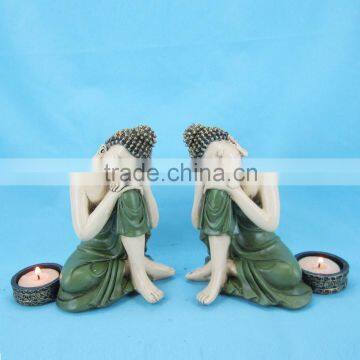 2/s resin sleeping buddha candle holder for home decor