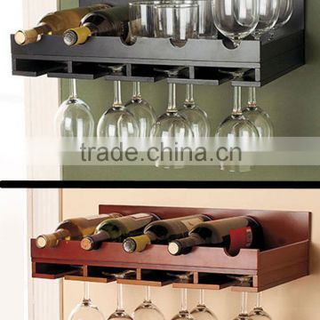 2015 original Bamboo 5 bottle Wine Rack original design bamboo/wood wine display rack wine stand wholesale with glass holder