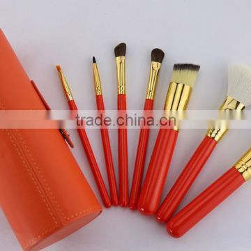 red cylinder holder 7 pcs animal hair makeup brush set