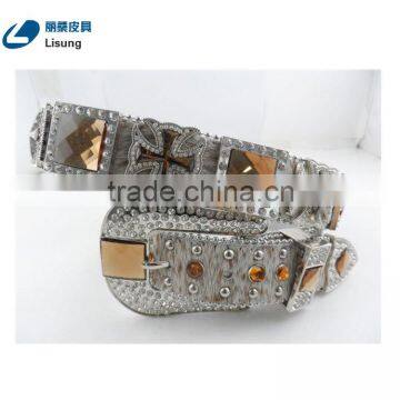 New Women Western Rhinestone Bling Horse Hide Leather Cowgirl Conchos Belt