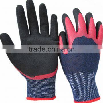 Gardening latex sandy foam coated polyester women gloves