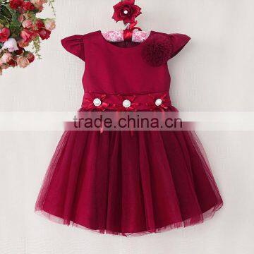 2016 Hot Sale Girl Patry Dress Red Polyester Dress With Flower Kids Dress For Girl fashion Princess Dresses GD40814-10