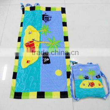 2015 Soft Cotton Velour Cloth Brand Promotional Beach Towel and Bag Set Quality Choice