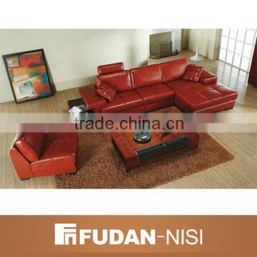 Arabic modern living room furniture red leather sectional sofa