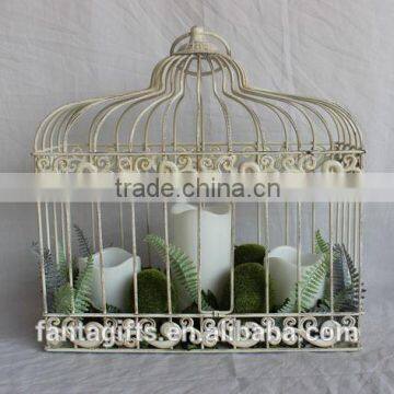 Shabby chic metal birdcage with 3 LEDs for home decoration