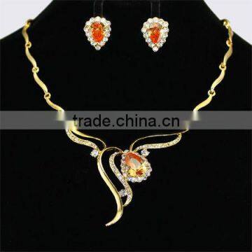 Gold Tone Necklace Glow Gem Wave Necklaces Earring Set Wholesale KSHLXL-31