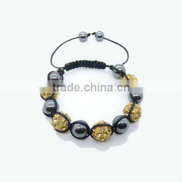 Yellow Gems Ball Shamballa Bracelets Black Rope Bracelet KSHLXL-79