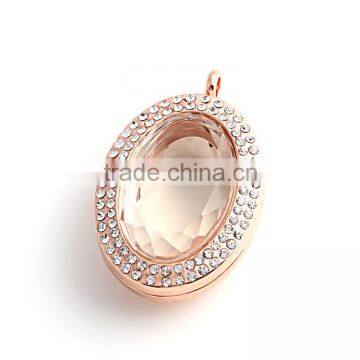 high quality crystal big faceted stone oval shape open charm locket for necklace