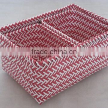 PP strap weaving zig zag rectangle basket set of 3