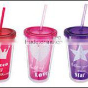 16OZ double wall straw tumbler with shinning stone around