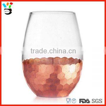 Stemless Style Hand Blown Craft Custom Size Glassware Copper Wine Glass