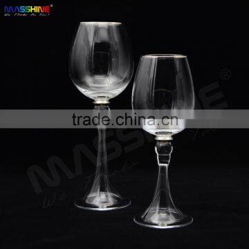 Manufacturer Wholesale Cheap Elegant Unusual Handmade Red Wine Glass With Gold Sliver Rim With Horn Shape Bottom