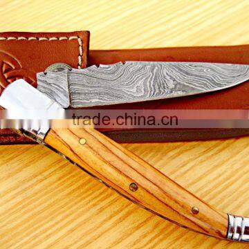 A Olive Wood HANDLE DAMASCUS STEEL LAGUIOLE KNIFE