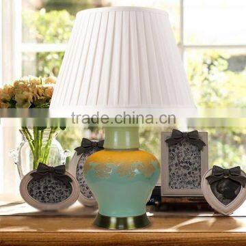 brass copper base special modern green desk light with white empire lampshade
