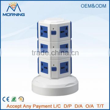 ME-S3 Three Layers Overload protection Power Extension Tower of Vertical Rotary Socket with 1-3 Meters power line and 0-4 USB