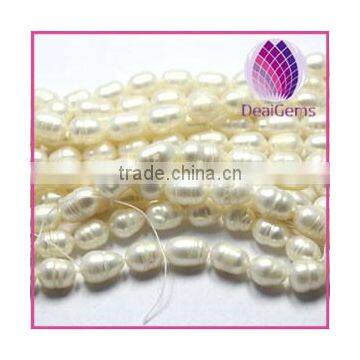 Wholesale Cultured Freshwater Pearls White Rice Pearl Strands 8-9mm