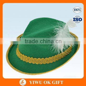 Hot Sale St Patrick's Day Green Felt Hat With Feather