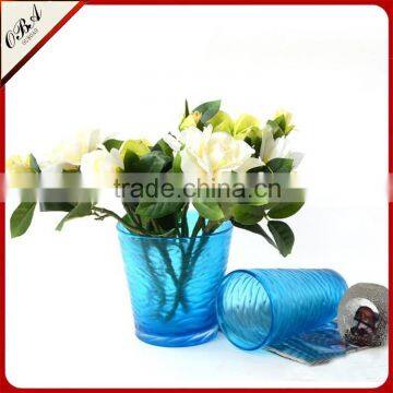 Wholesale High Quality Sky Blue Hand Carved Art Small Glass Vase For Wedding Center