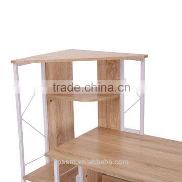 HomCom 52" Multi Level Tower Office Workstation Computer Desk - White and Oak photo-5